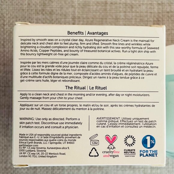 Earth Harbor Azure Regenerative Neck Cream Full Size 2 Oz Seaweed Amino Acids - Picture 4 of 6